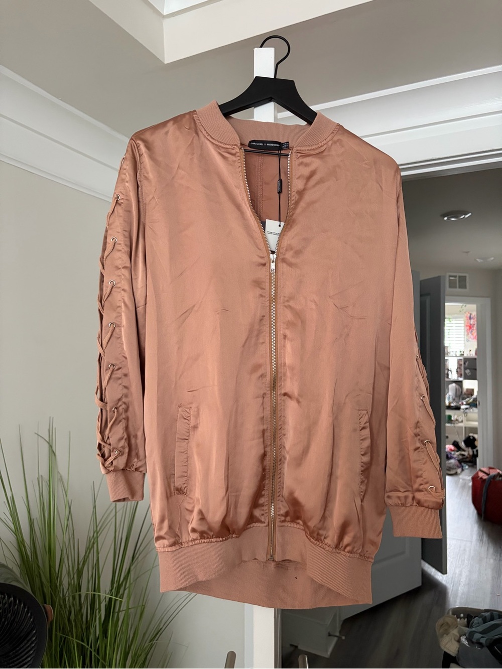 Missguided x Carli Bybel Satin Bomber Jacket